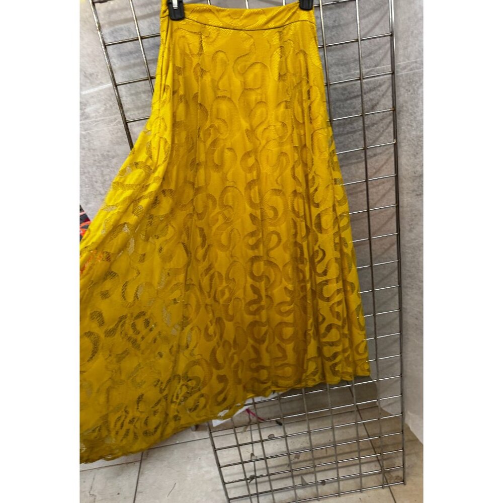 Eva Franco Anthropologue Maxi snake lace Yellow Skirt NWT fall sheer big wide - Picture 4 of 4
